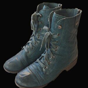 Cobb Hill Blue Leather Lace-Up Ankle Boots | Size 7.5